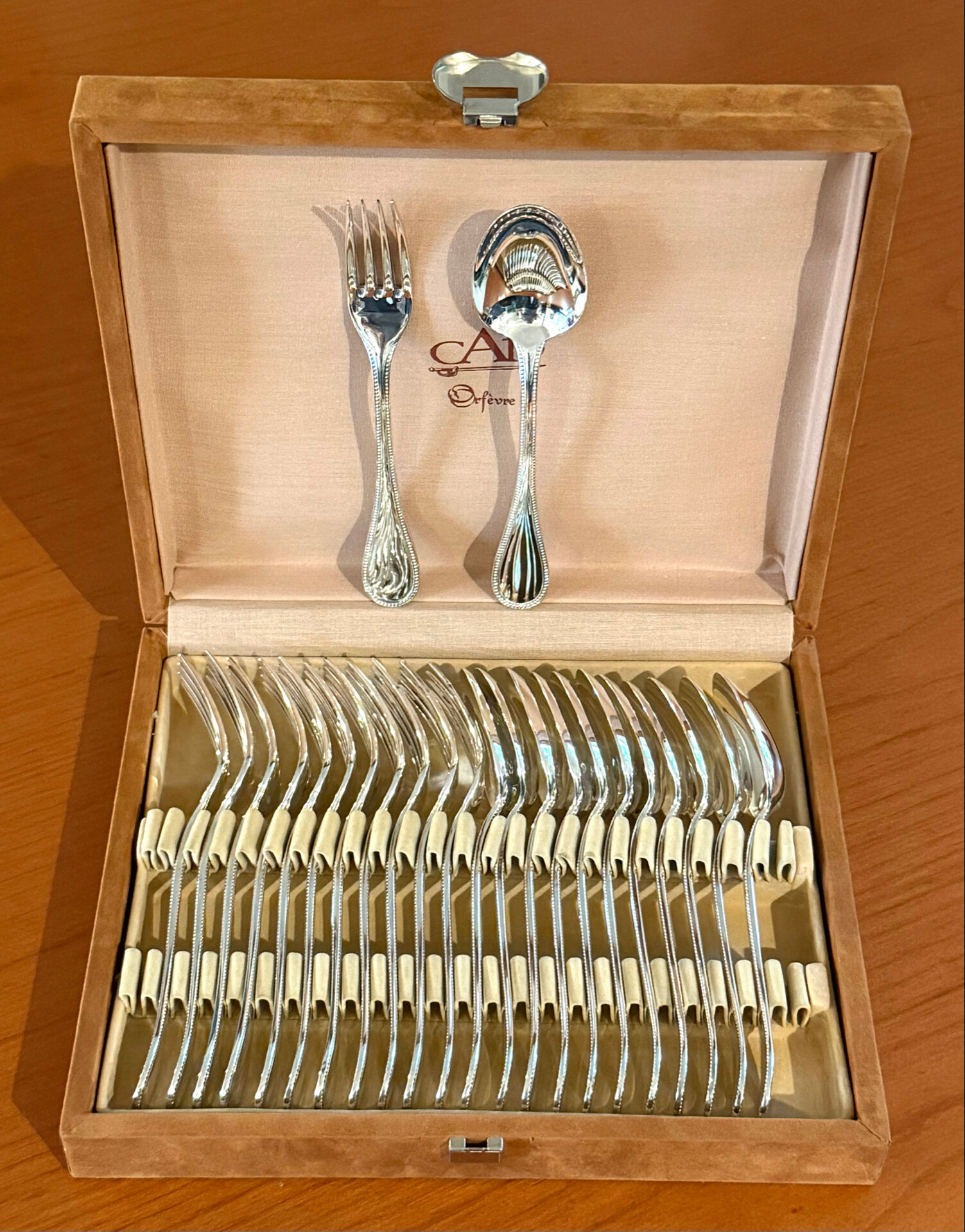 Christofle pearls, dessert cutlery 12 forks 12 spoons 17cm