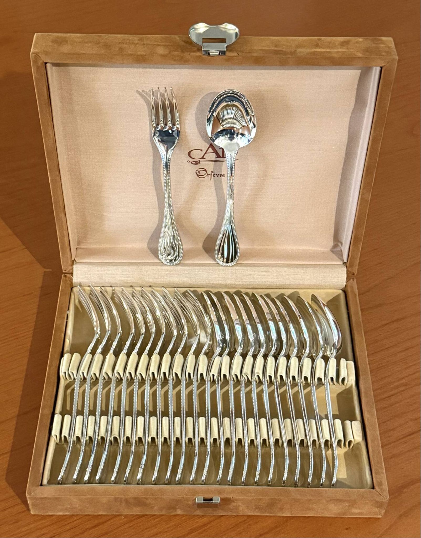 Christofle pearls, dessert cutlery 12 forks 12 spoons 17cm