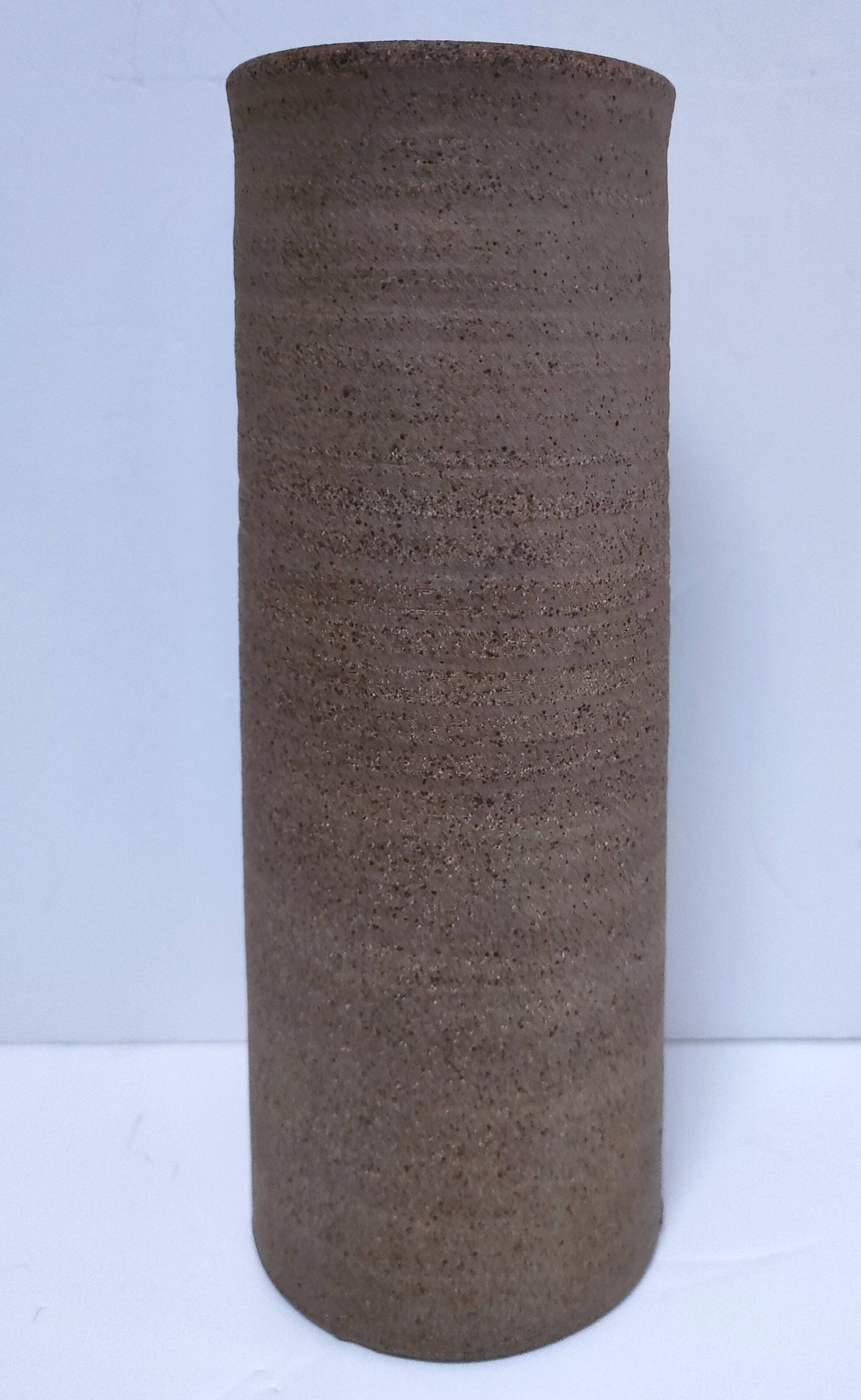 three vintage stoneware roller vases