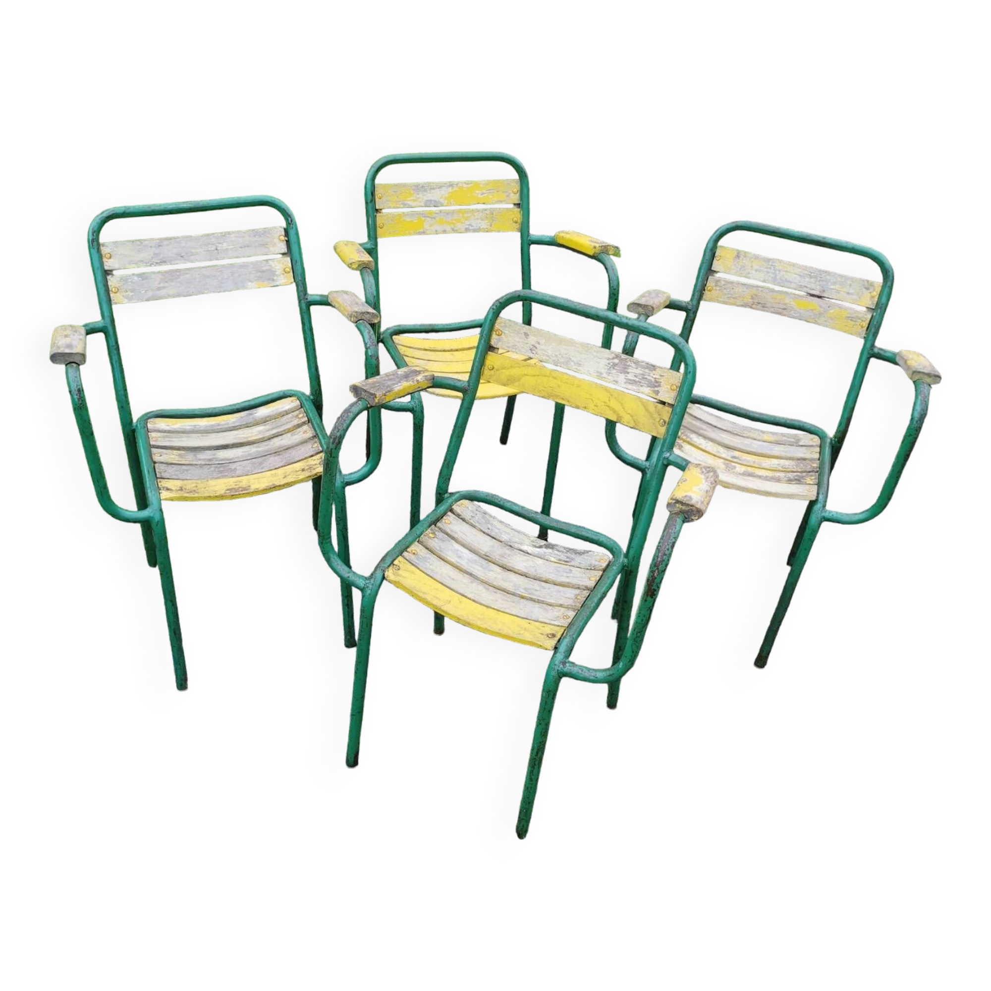 Set of 4 metal bistro chairs tolix style