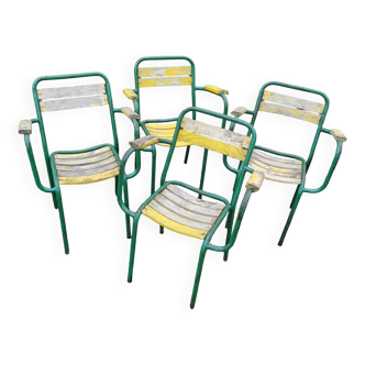 Set of 4 metal bistro chairs tolix style