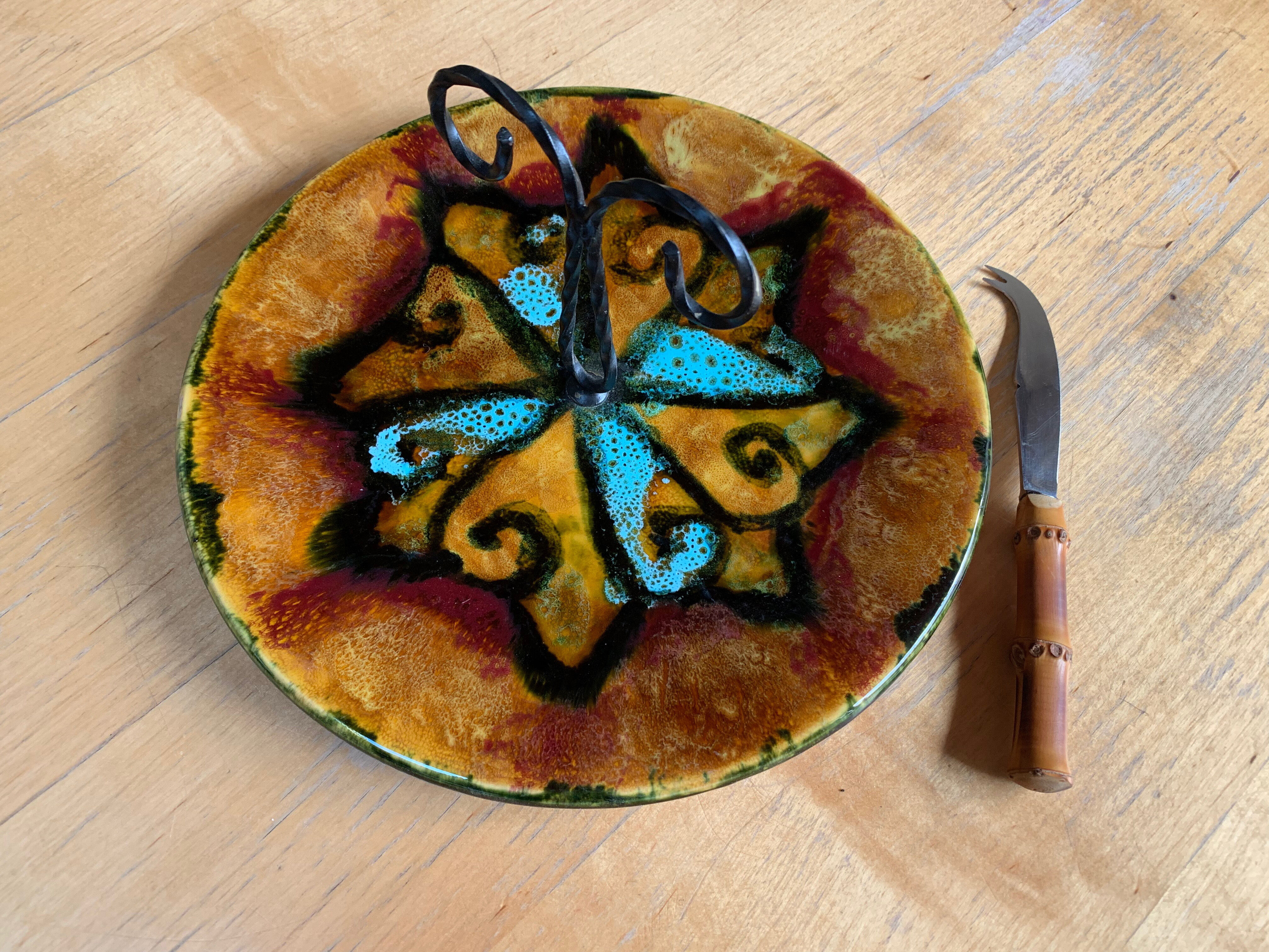 Ceramic cheese platter signed Yvon Roy
