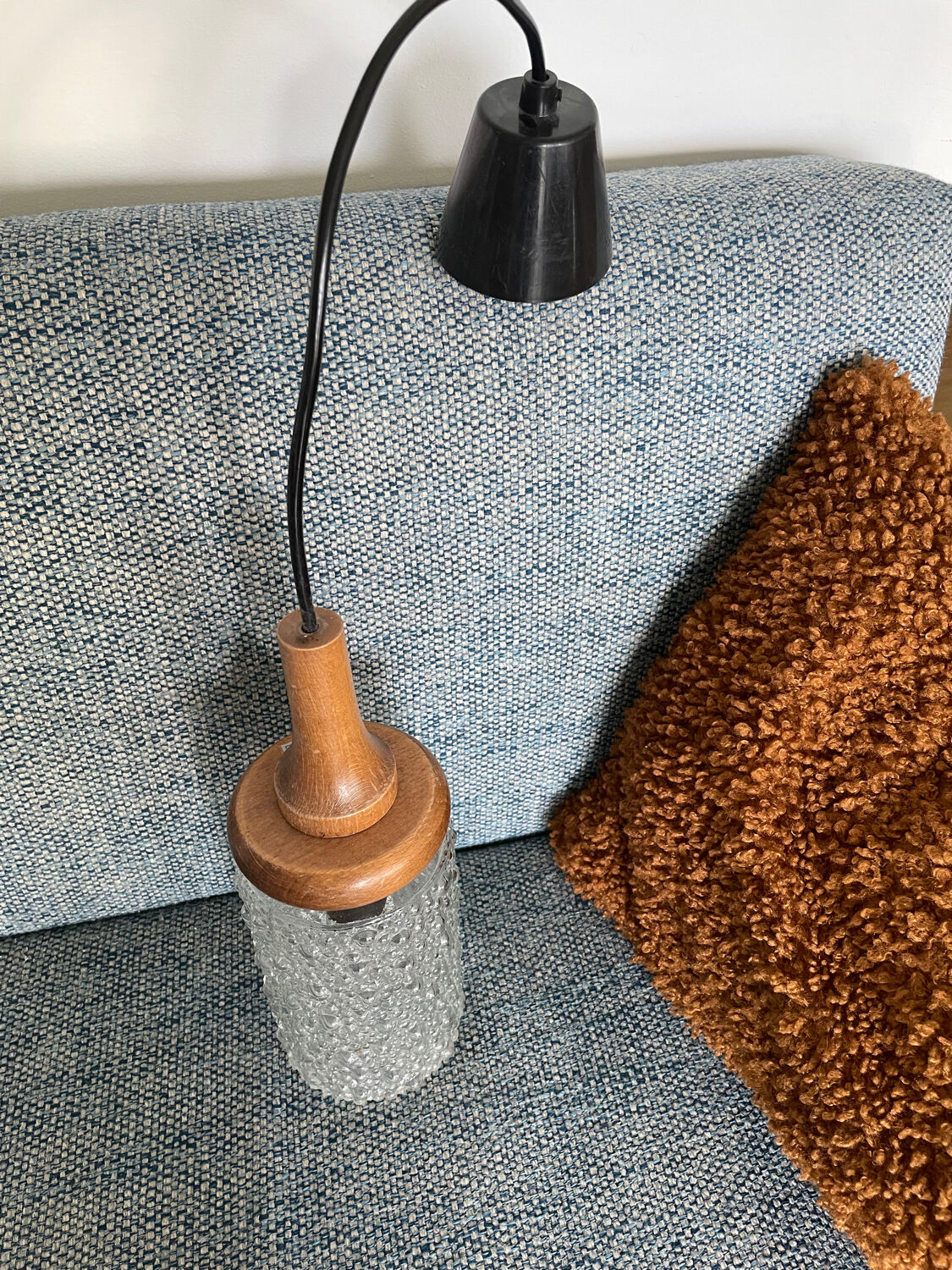 Glass lustre with bubbles and teak