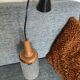 Lustre verre bulle et teck
