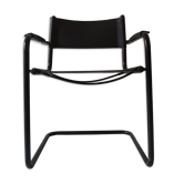 Chaise accoudoir tubulaire metal noir mat & cuir italie 1970