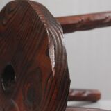 Brutalist tripod stool, solid pine, 1950s