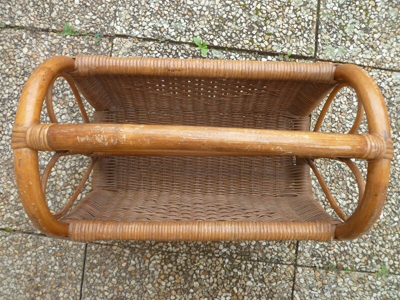 Porte-revues bambou et rotin tressé
