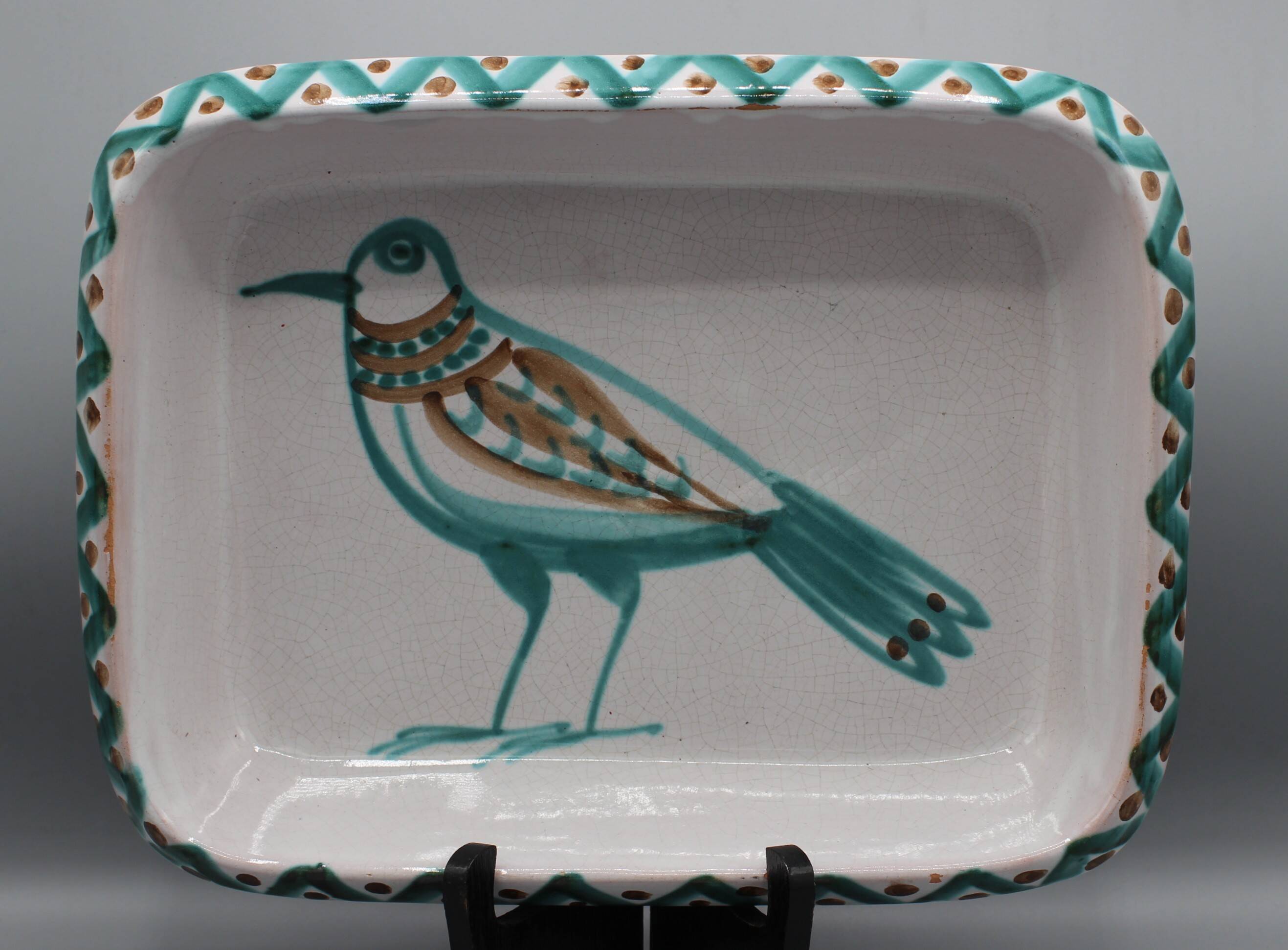 Large vintage ceramic dish depicting a bird - robert picault