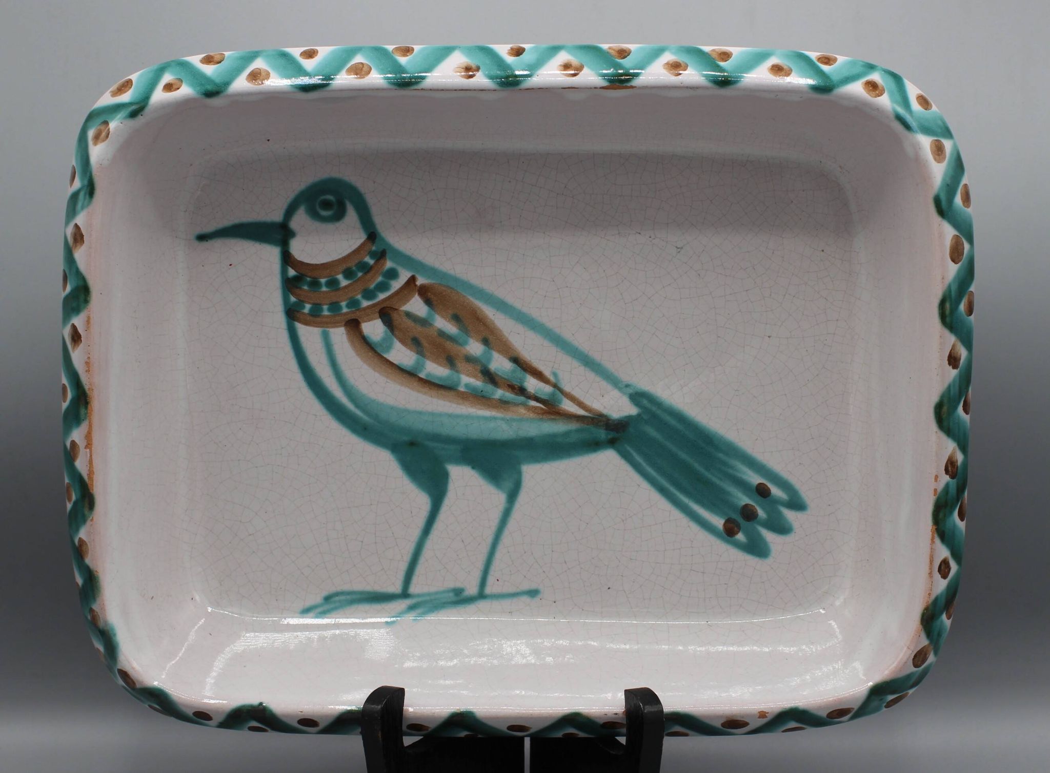 Grand plat en ceramique vintage figurant un oiseau - robert picault