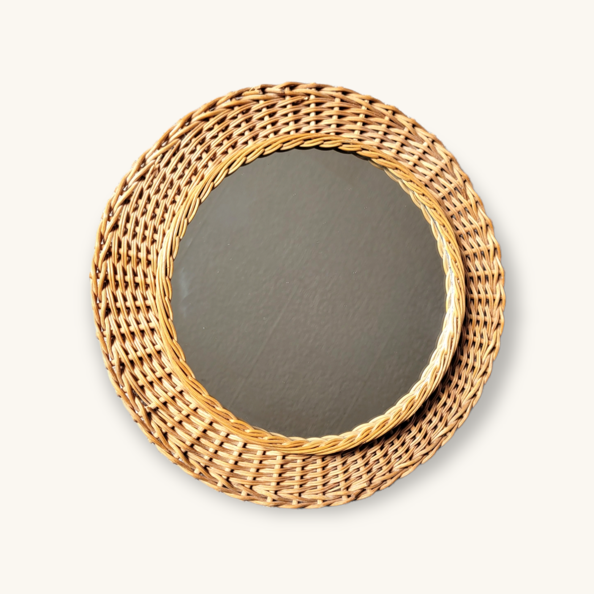 Round mirror 30cm wicker 1960