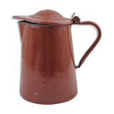 French vintage chocolate brown enamel lidded pitcher