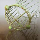 Cache pot tripod in pale green metal and yellow 50 60 years