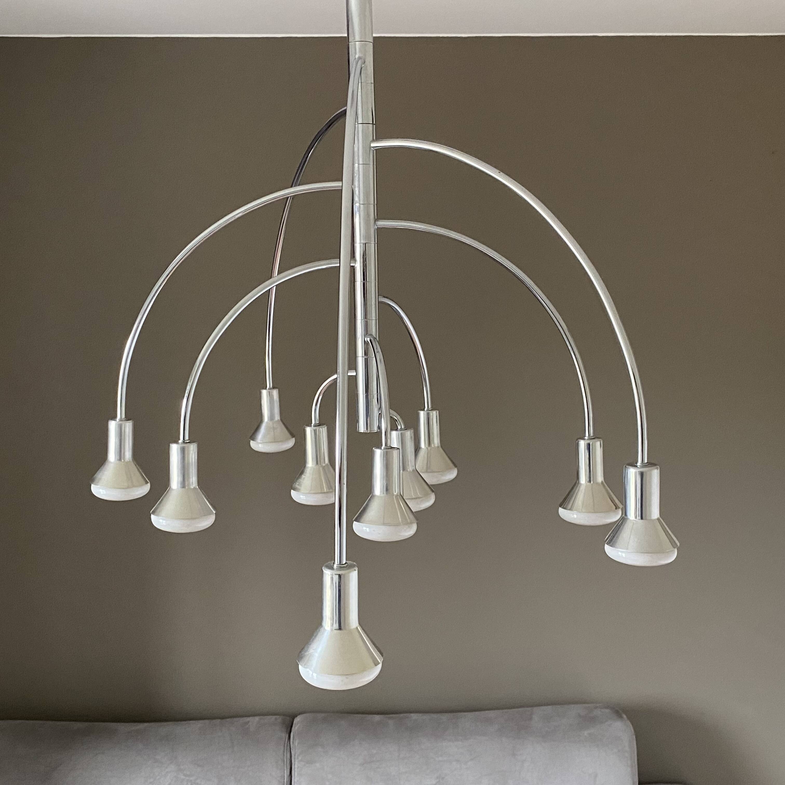 10-branched chandelier by Max Bill for Temde 1960