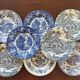 8 assiettes à dessert bleu & blanc Enoch Wood, Churchill & Lunéville