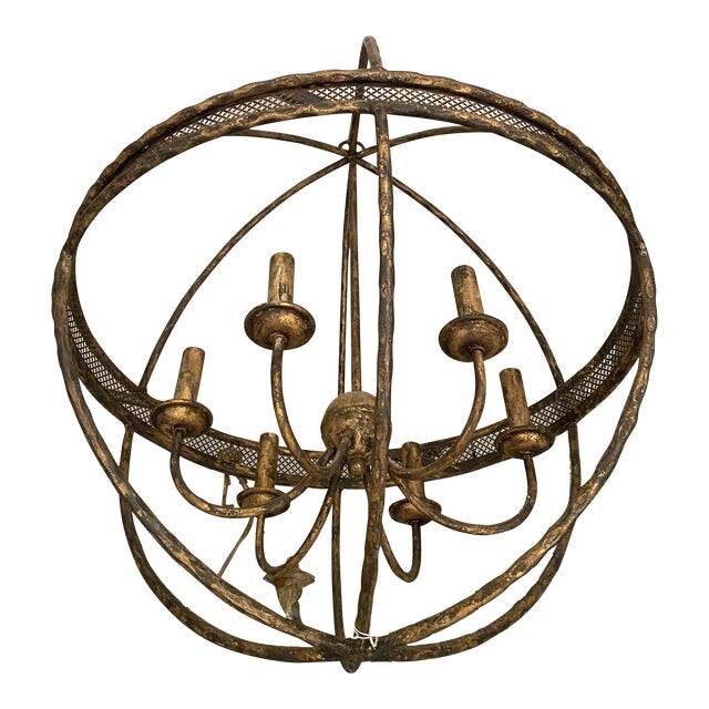 Contemporary Gold-Leaf and Clay Sphere Chandelier