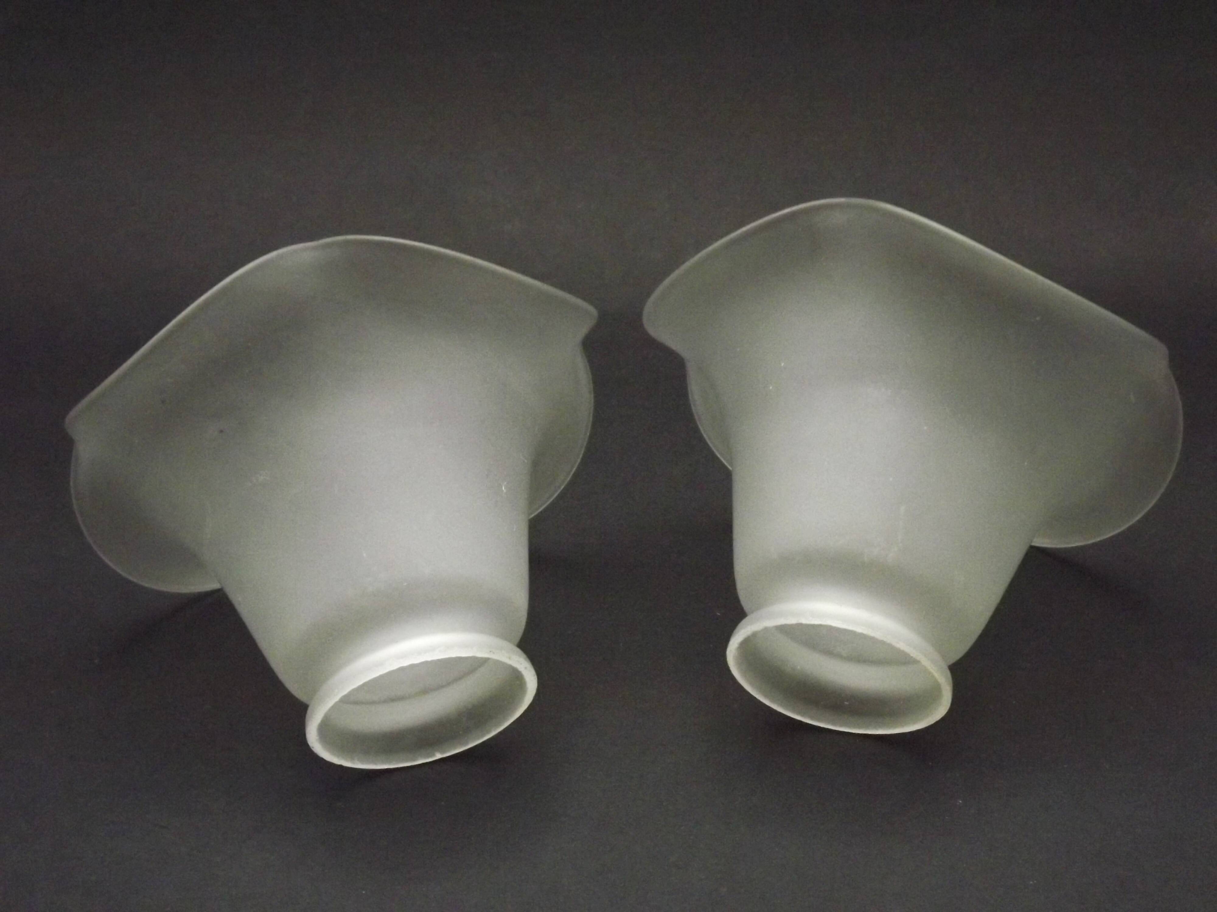 Set of 2 French Mid-Century Frilled White Glass Chandelier Shades