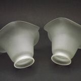 Set of 2 French Mid-Century Frilled White Glass Chandelier Shades