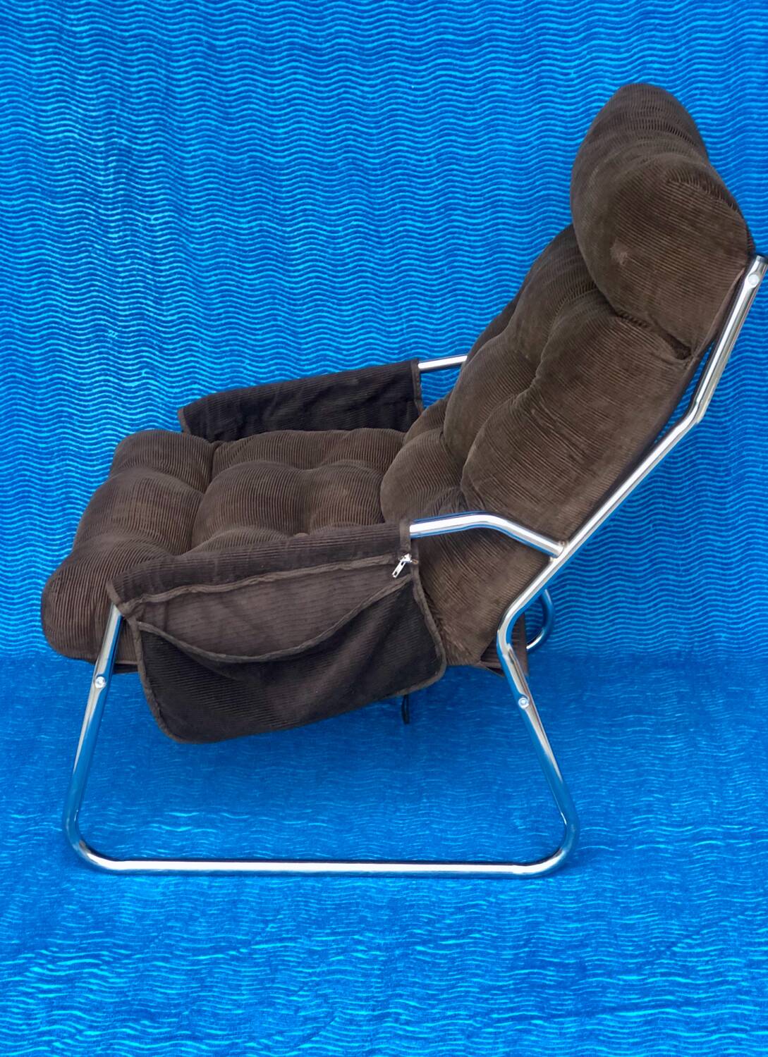 VELVET BROWN CHROME ARMCHAIR 1970 IKEA VINTAGE