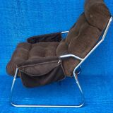 VELVET BROWN CHROME ARMCHAIR 1970 IKEA VINTAGE