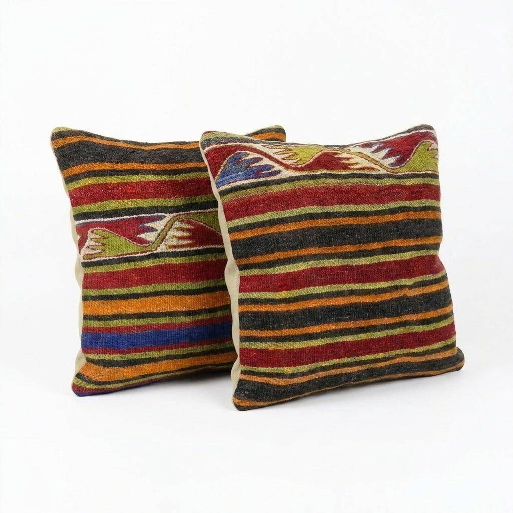 Set of 2 vintage kilim cushion covers 38x41 cm