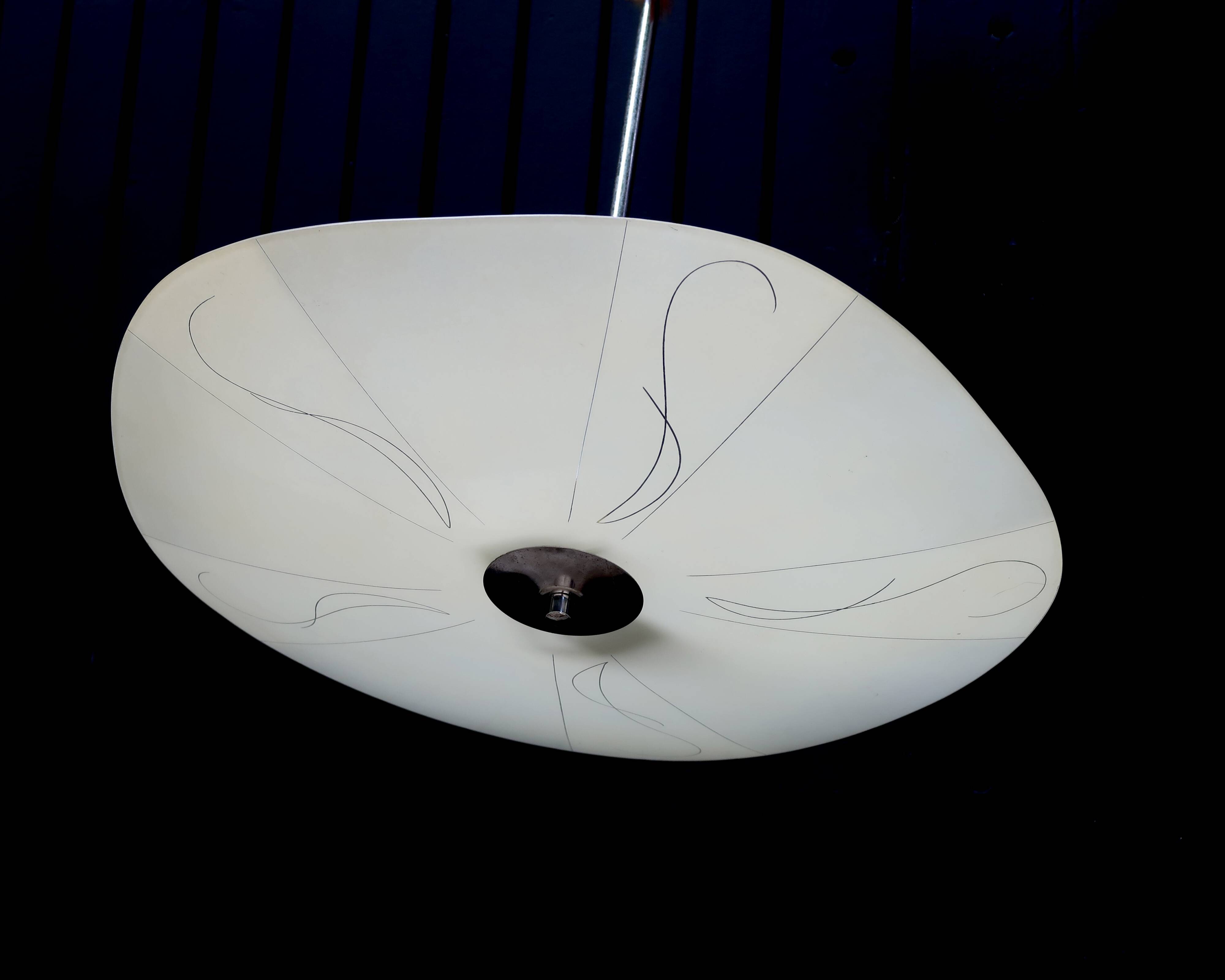 White opaque glass ceiling chandelier, 1950s