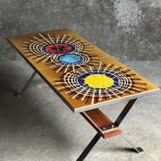 Ceramic coffee table and chrome and wood legs, Juliette Belarti, 1960