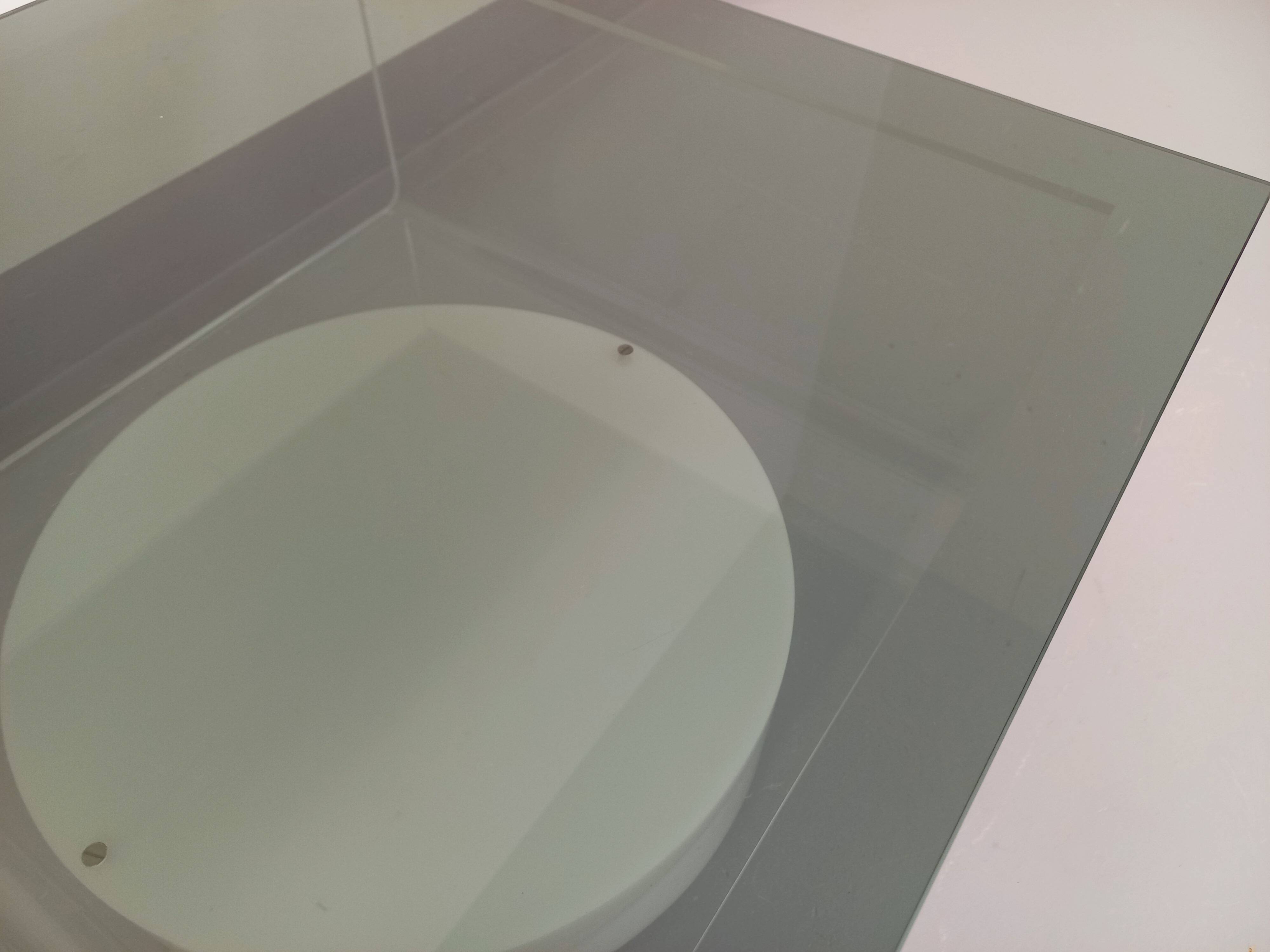 Vintage Italian square illuminated coffee table in glass and plexiglass