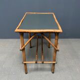 Bamboo side table with mirror top from France, 1940s