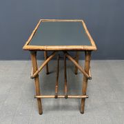Bamboo side table with mirror top from France, 1940s