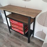 Console oak, steel and boxes coca cola