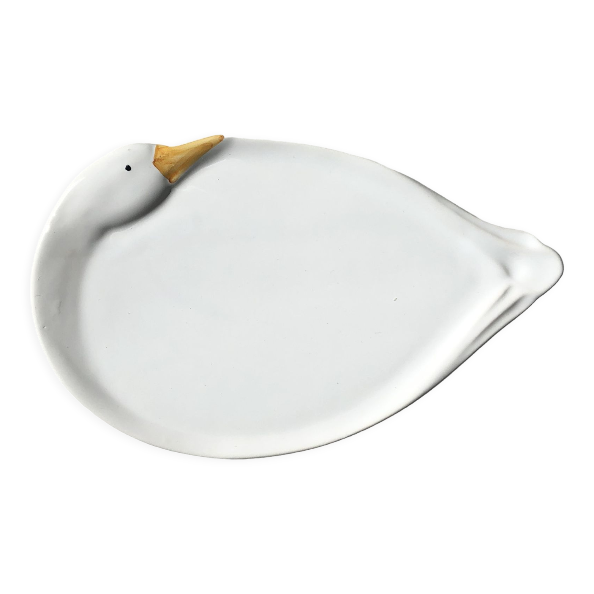 Elegant serving dish in vintage white goose ceramic. Signed DH