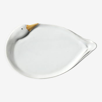 Elegant serving dish in vintage white goose ceramic. Signed DH