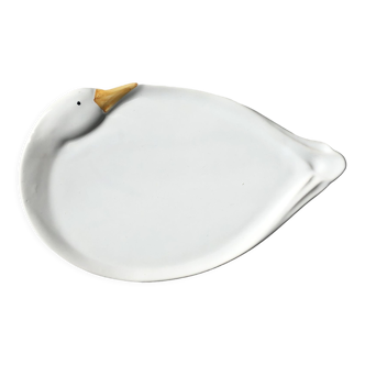 Elegant serving dish in vintage white goose ceramic. Signed DH