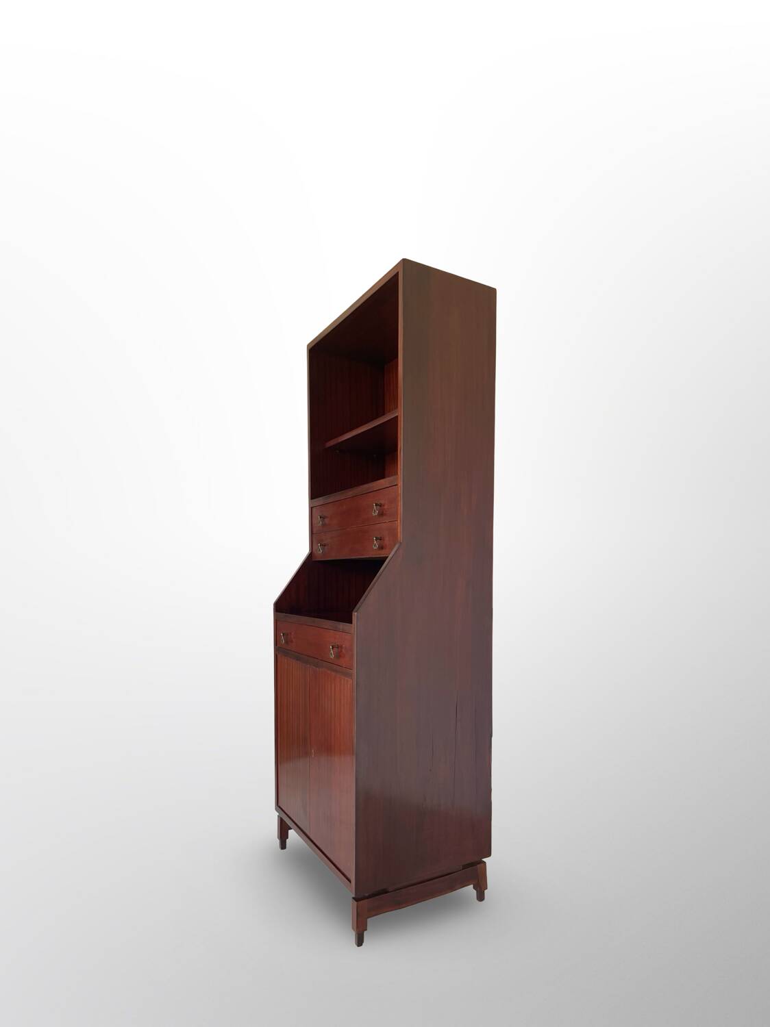 Bibliothèque italienne en bois et placage d'acajou, années 1960.