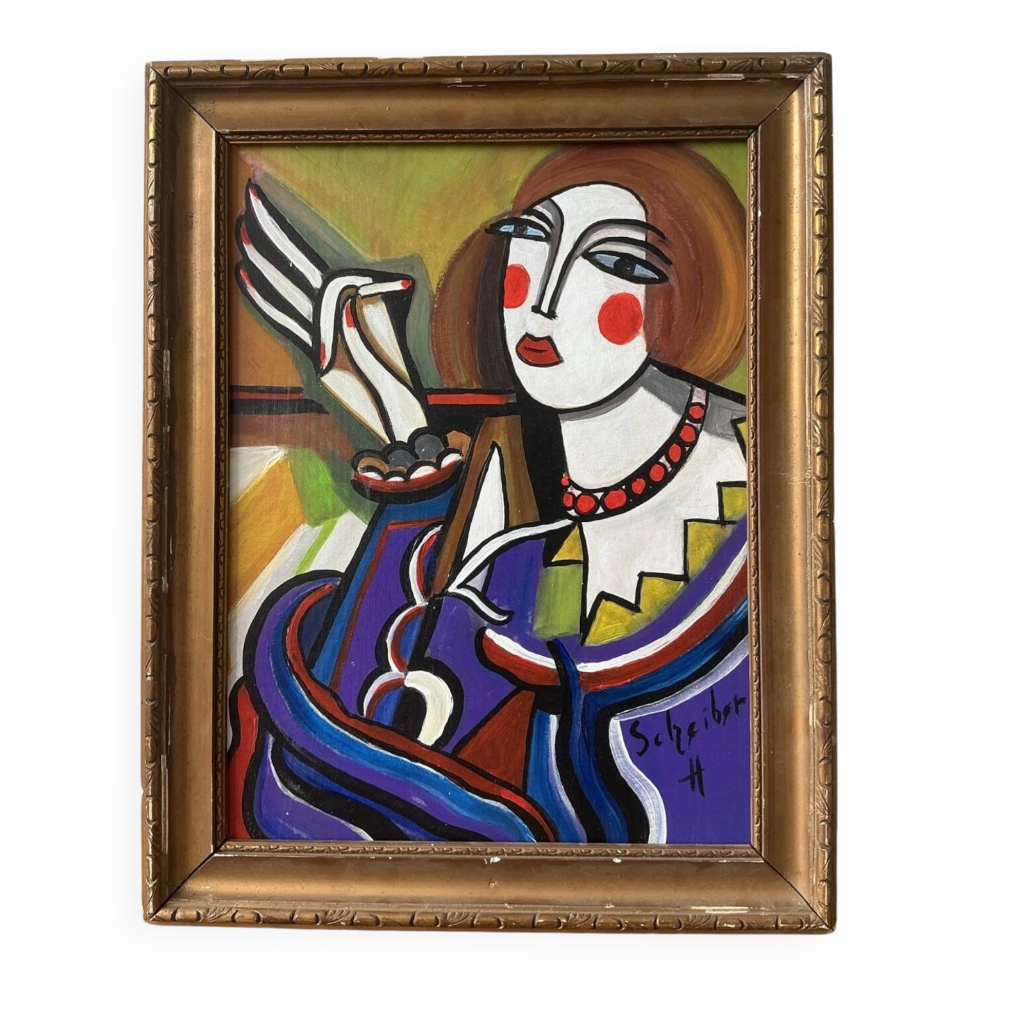 Vintage portrait de style hugó scheiber | expressionniste cubisme femme peinture à l’huile