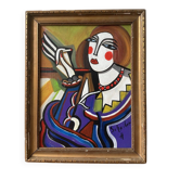 Vintage portrait de style hugó scheiber | expressionniste cubisme femme peinture à l’huile