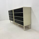 Set of 2 black and white chests of drawers, 1970s