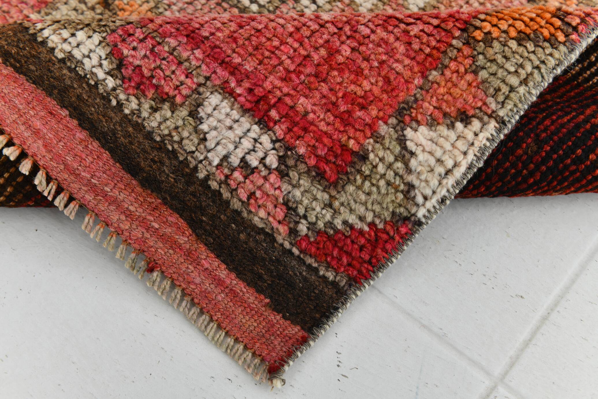 Tapis oriental turc rouge et rose, 88 x 329 cm