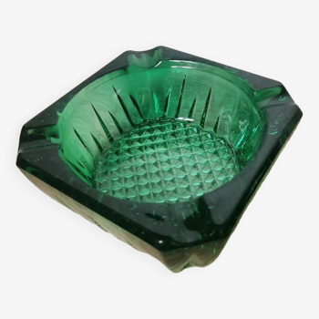 Vintage geometric faceted molded glass ashtray
