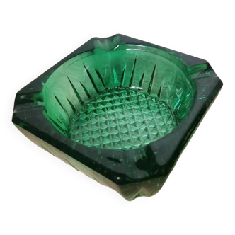 Vintage geometric faceted molded glass ashtray