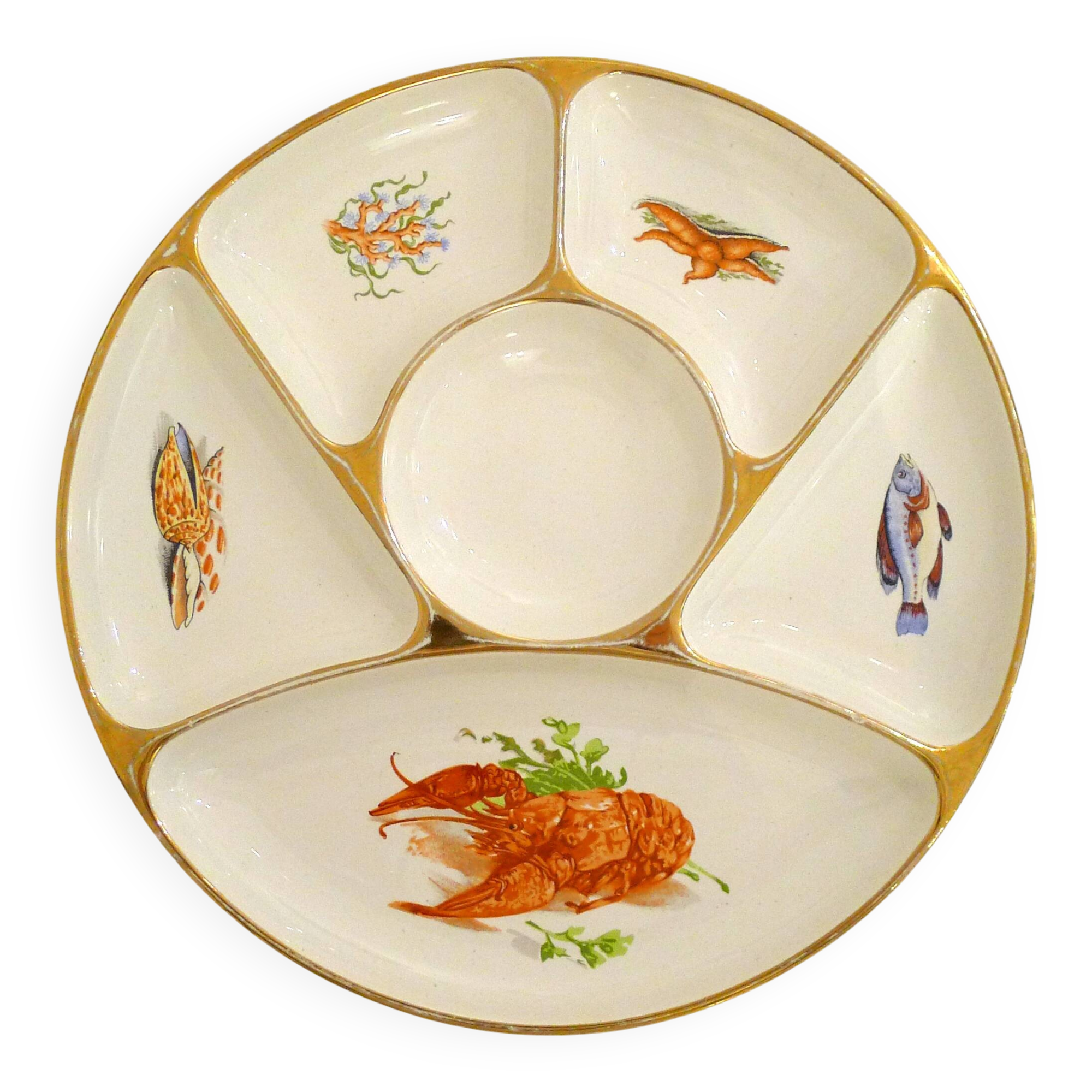 Appetizer plate, seaside design, Gien earthenware, 1960
