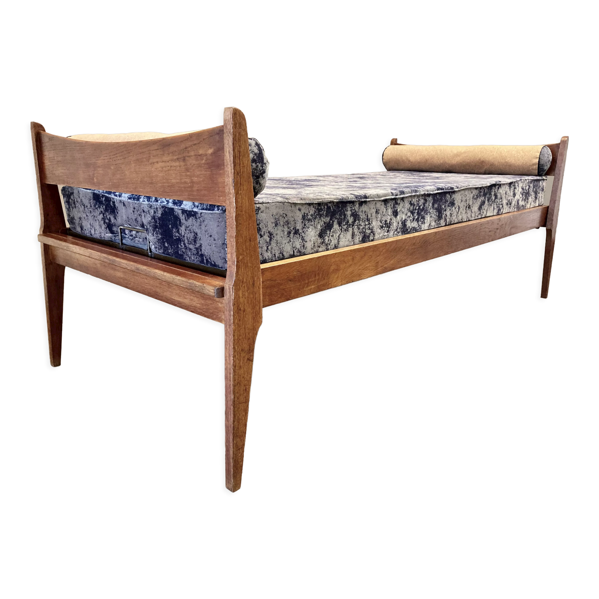 Canapé lit ou daybed velours et liège gris 1950