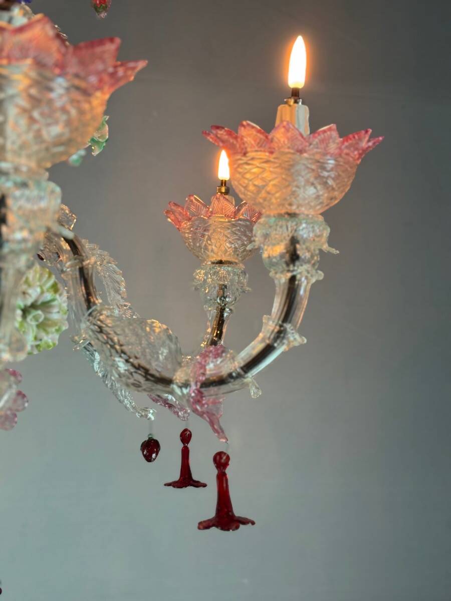 Venetian chandelier in multicolored Murano glass, 6 light arms circa 1920