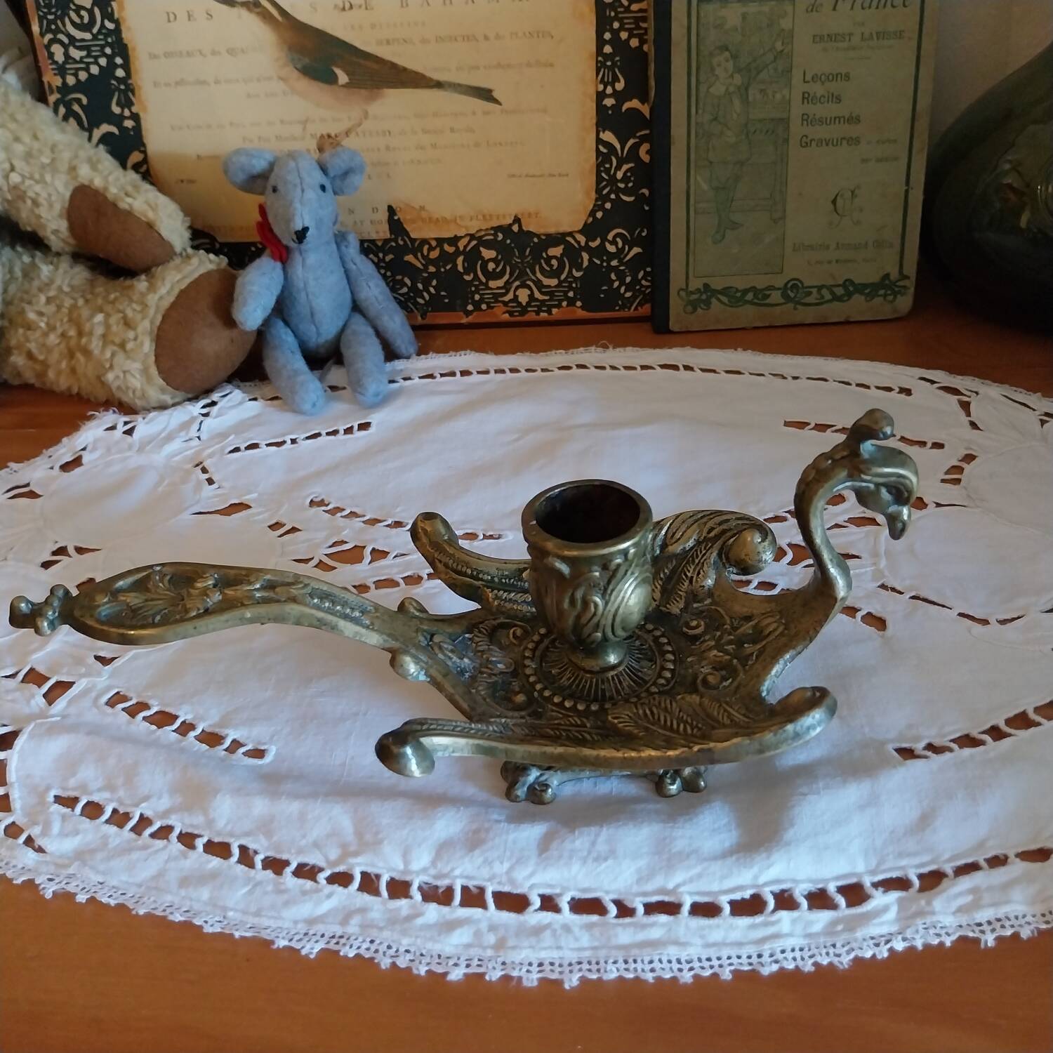 Antique gilt bronze hand candle holder