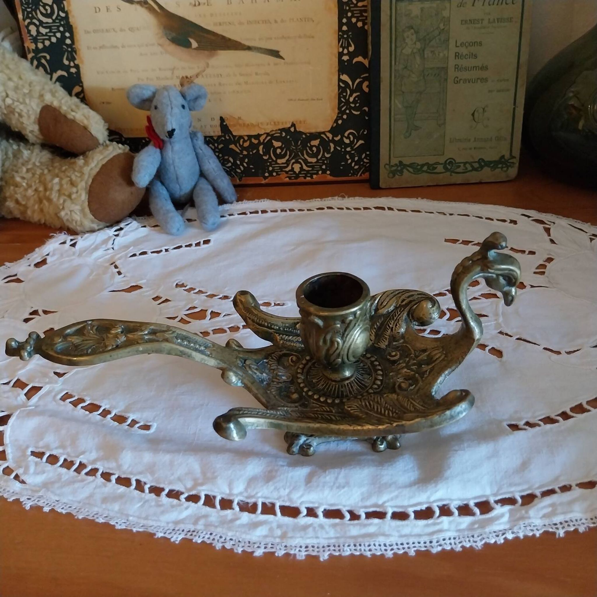Antique gilt bronze hand candle holder