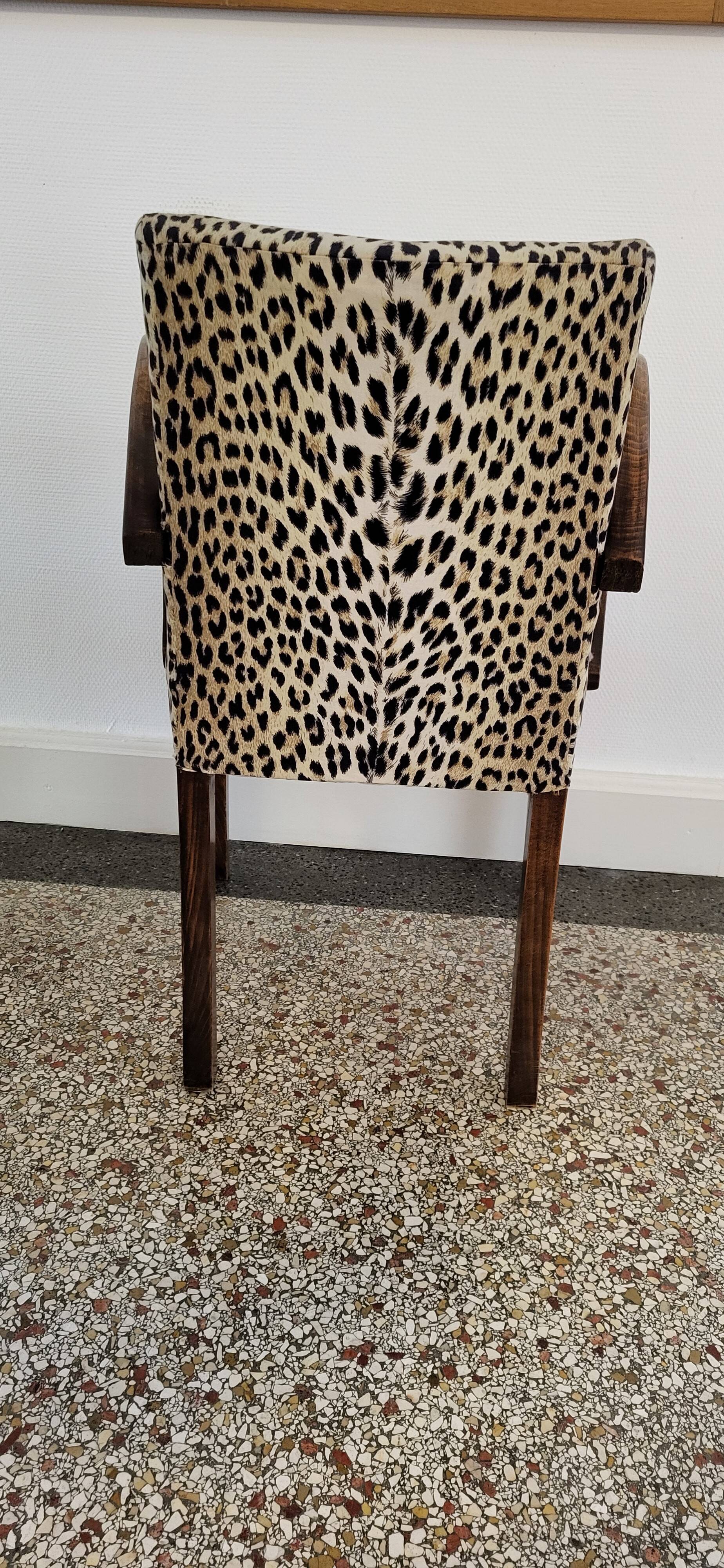 pair of Bridge armchairs, leopard fabric