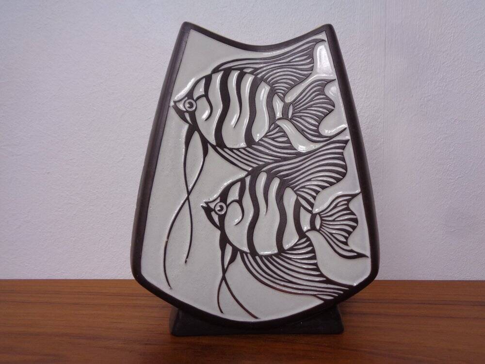 Studio ceramic vase with fishes from Carstens / Goldscheider, 1950s