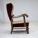 1950s, Danish wingback armchair, wool fabric, red furniture velour.