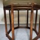 Wood table bamboo style smoked glass 70s