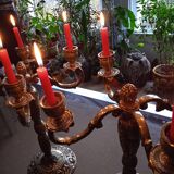 Paire de grands chandeliers 4 branches en bronze doré